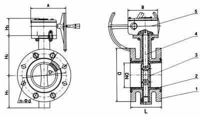 法蘭襯膠蝶閥結(jié)構(gòu)示意圖 法蘭襯膠蝶閥結(jié)構(gòu)示意圖