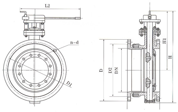 手動法蘭式伸縮蝶閥結(jié)構(gòu)示意圖 手動法蘭式伸縮蝶閥結(jié)構(gòu)示意圖