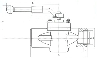 美標承插焊式卡套旋塞閥結構示意圖 美標承插焊式卡套旋塞閥結構示意圖