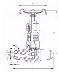 J61焊接式(帶散熱片)針型閥結構示意圖 J61焊接式(帶散熱片)針型閥結構示意圖